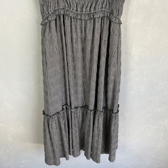 T Tahari size M ruffle tiered gingham midi dress black lined spaghetti strap - Picture 12 of 16